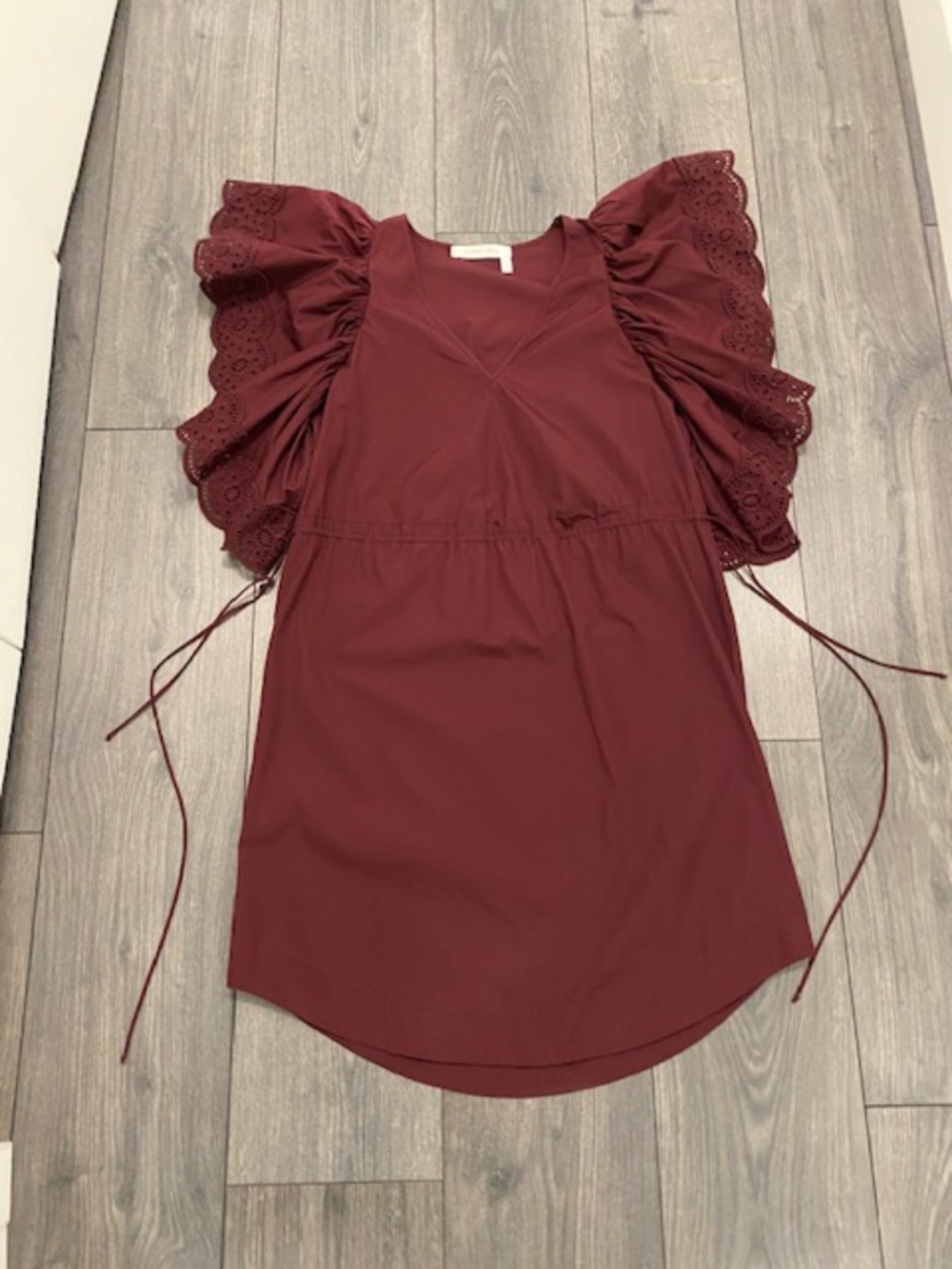 See By Chloe Burgundy Cotton Mini Dress Size 4 NWT - Picture 2 of 10